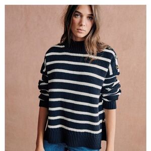 Sezane Adrian Sweater Navy and Crème Stripe